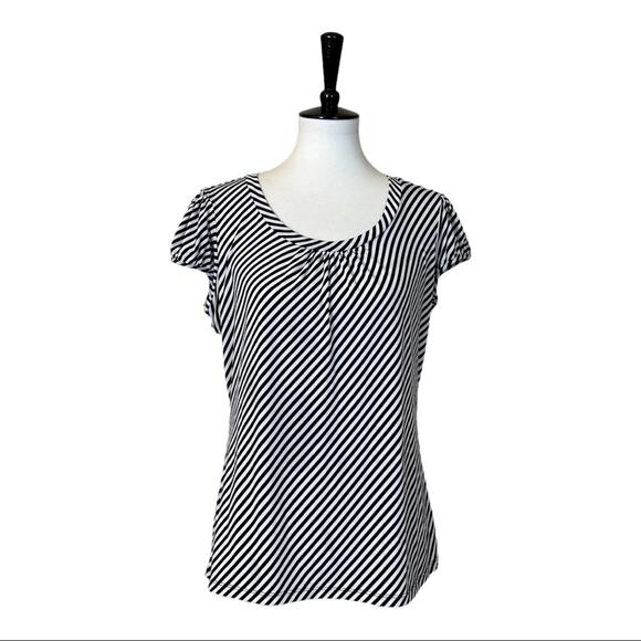 Worthington Women's Black White Diagonal Stripe Scoop Neck Career Top Size Large - Picture 1 of 10